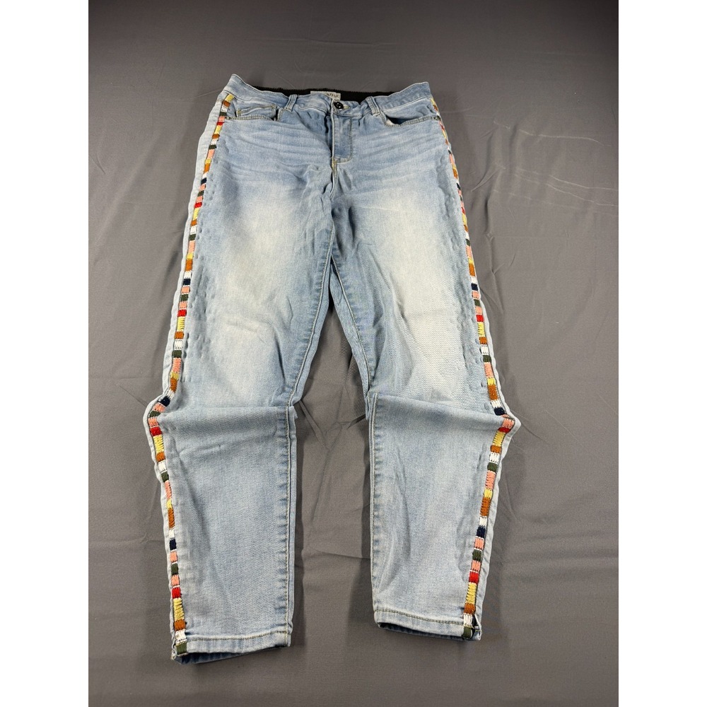 Knox Rose Jeans Womens 10 Light Wash Embroidered Side Stripe Boho Skinny 27"